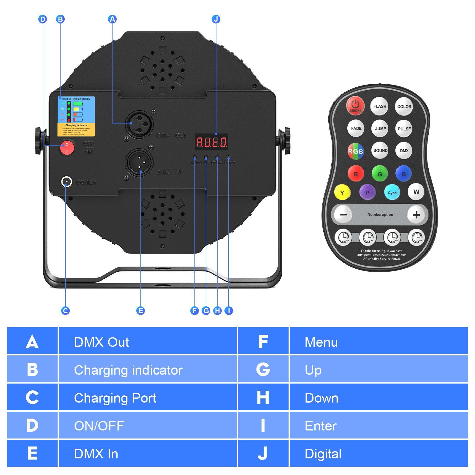PAR LED RGBW Ricaricabile 36 LED Wireless Con DMX - Luce Da Palco Yiflamefly - Batteria Integrata