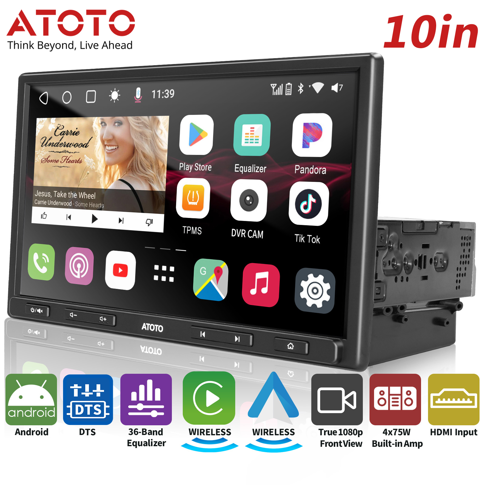 ATOTO S8 10in 1&2 DIN Android Car Stereo 6+128G Wireless CarPlay