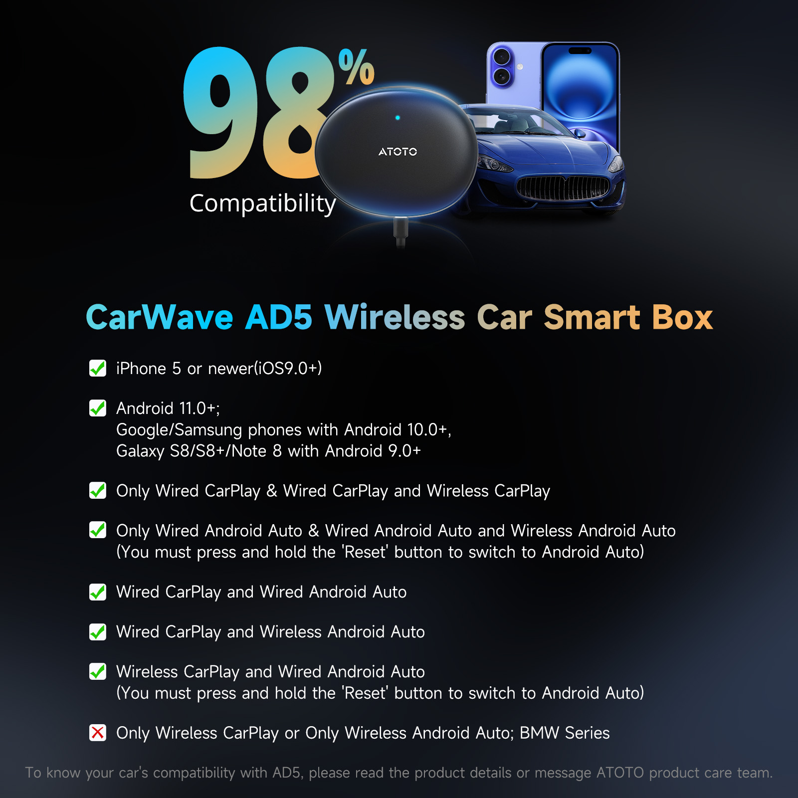 ATOTO AD5 2in1 2G+16G Wireless Carplay Smart AI box Android