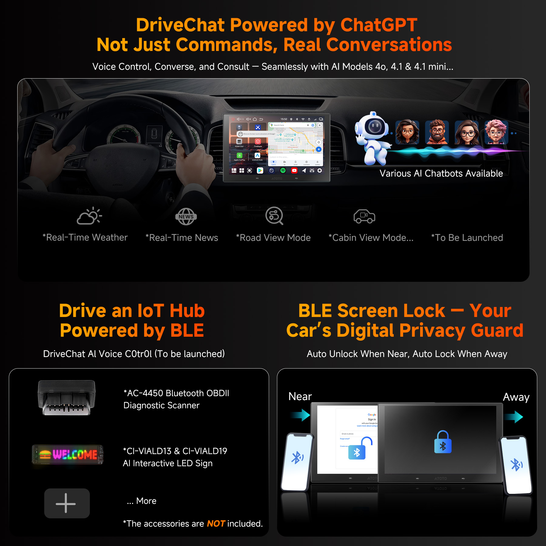 ATOTO 10.1'' V10 Android Car Stereo AI Vision Drive Karaoke Double