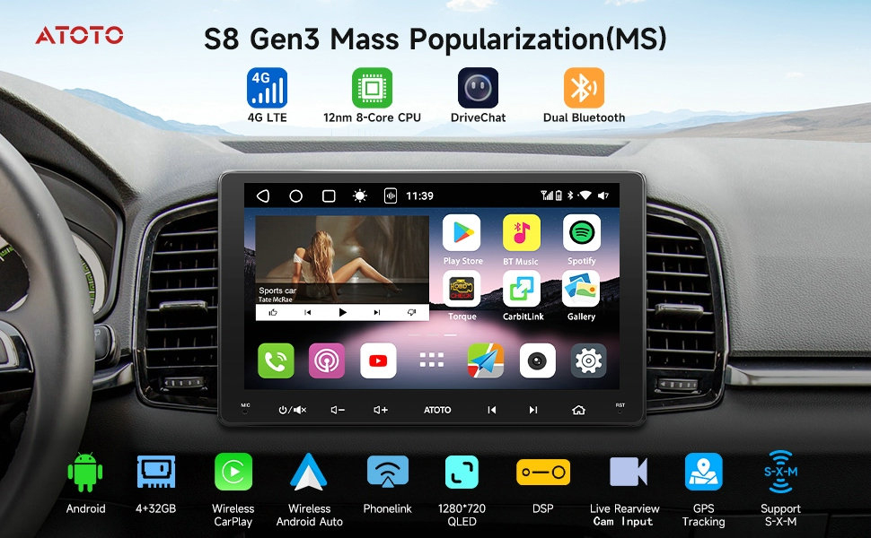 ATOTO S8MS 9in 2Din Car Stereo 4G LTE GPS Track Navi Radio Android