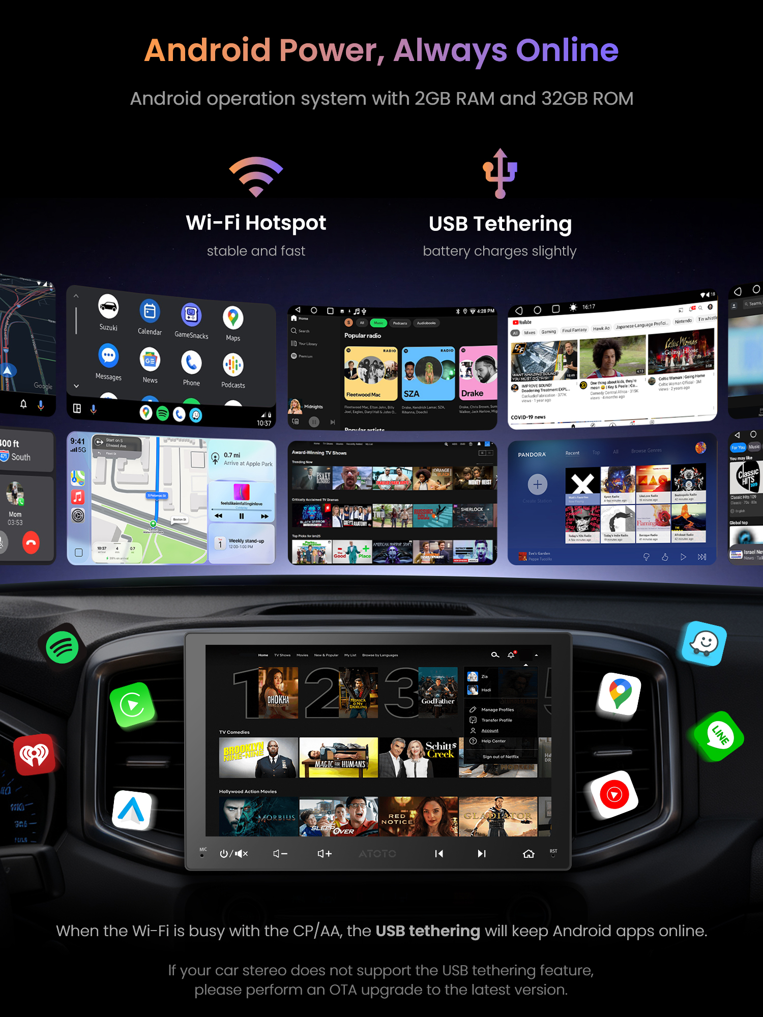 ATOTO A5L 9in 2DIN Android Car Stereo with Wireless CarPlay
