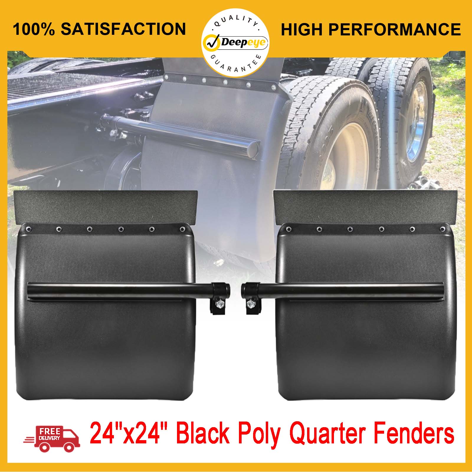 IBESTWOLF 2PCS Poly Quarter Fender Set for Semi Truck, 24