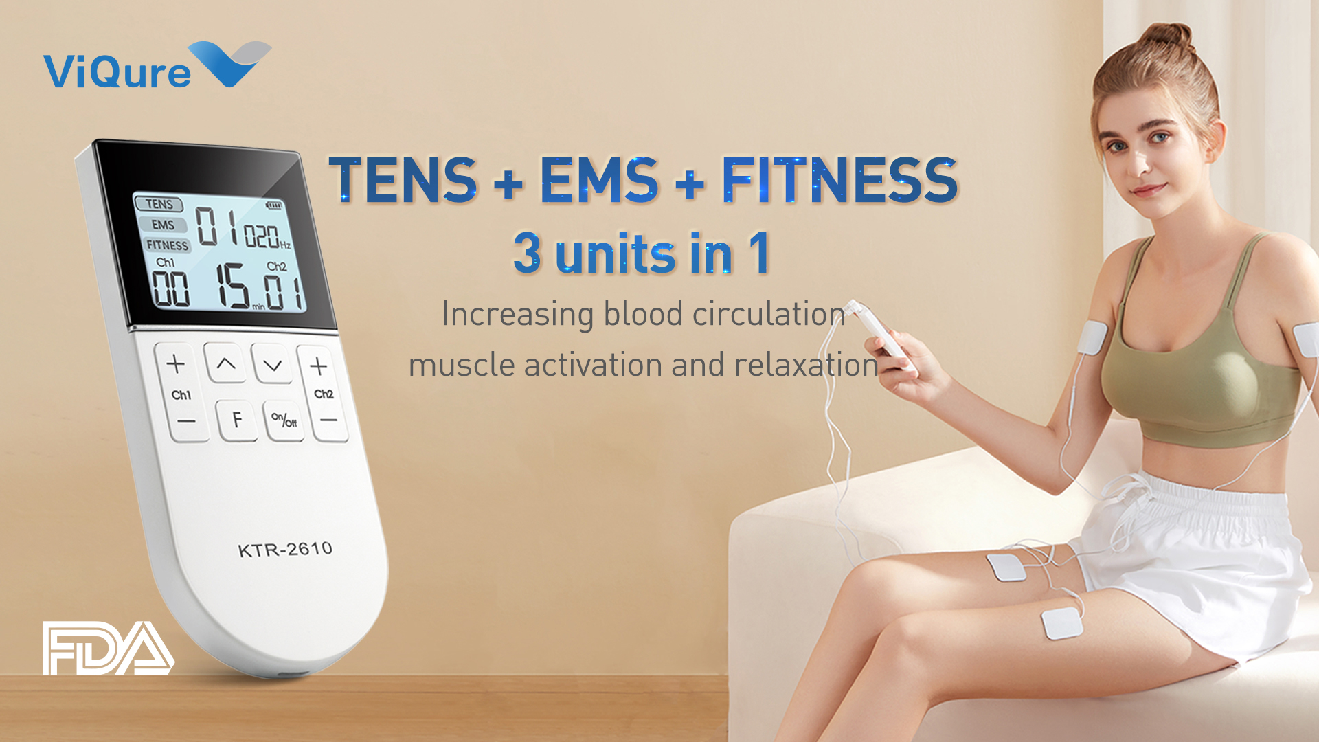 Electrical Stimulation Tens Unit 3-in-1 TENS Machine EMS and Fitness  Combination