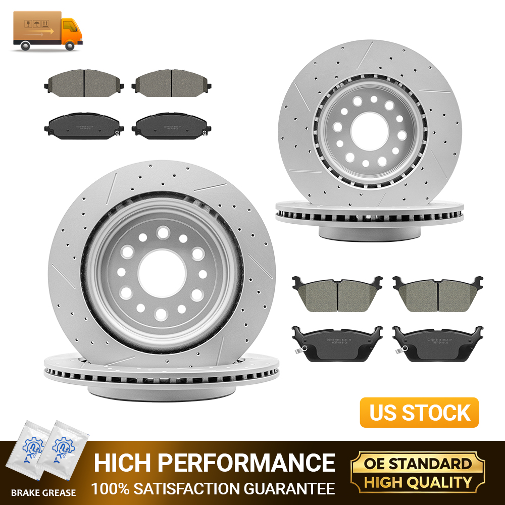 378mm Front 375mm Rear Drilled Rotors Ceramic Brake Pads for 2019-2025 Ram 1500