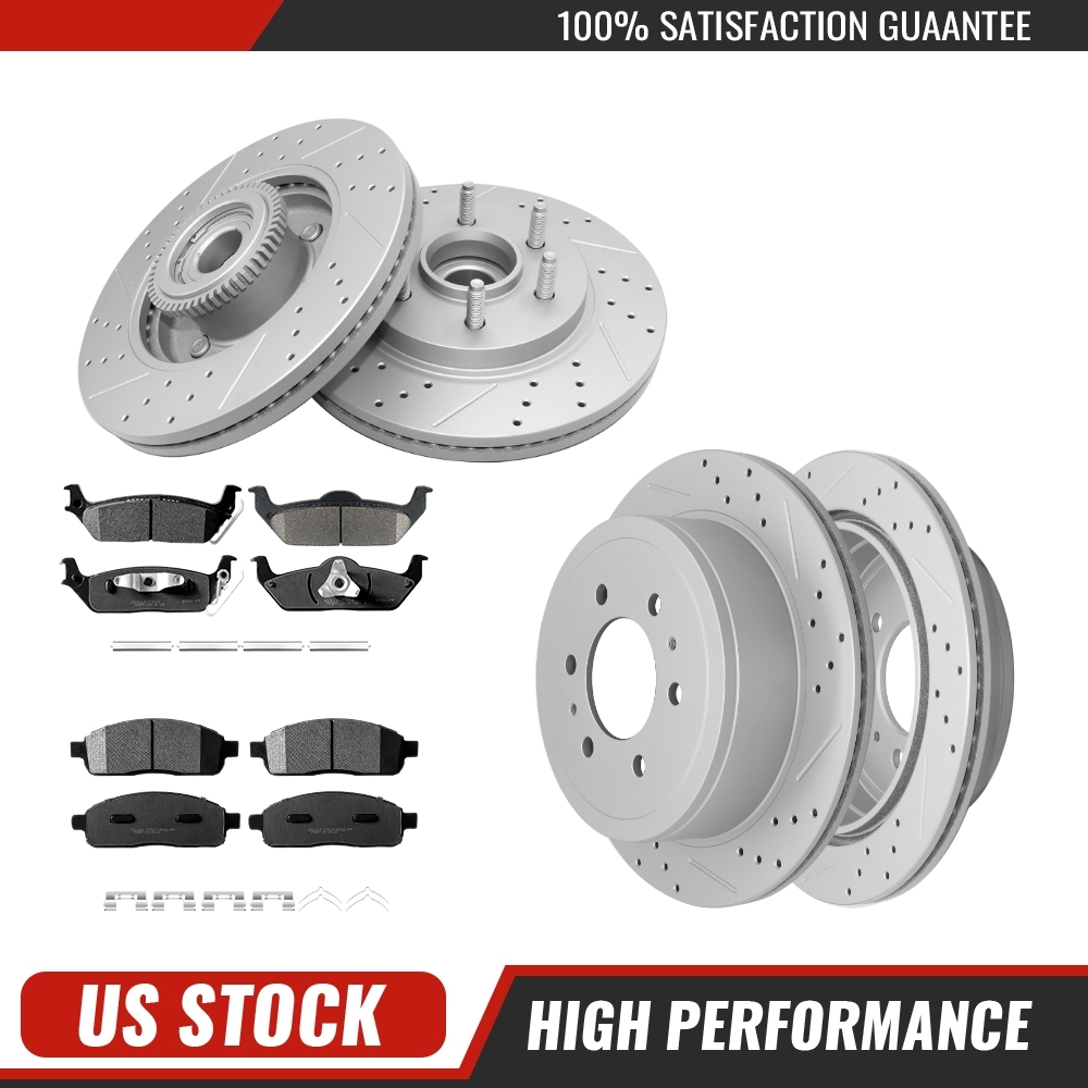 RWD 6LUG 330mm Front & 348mm Rear DISC Brake Rotors Brake Pad Kit for Ford F-150