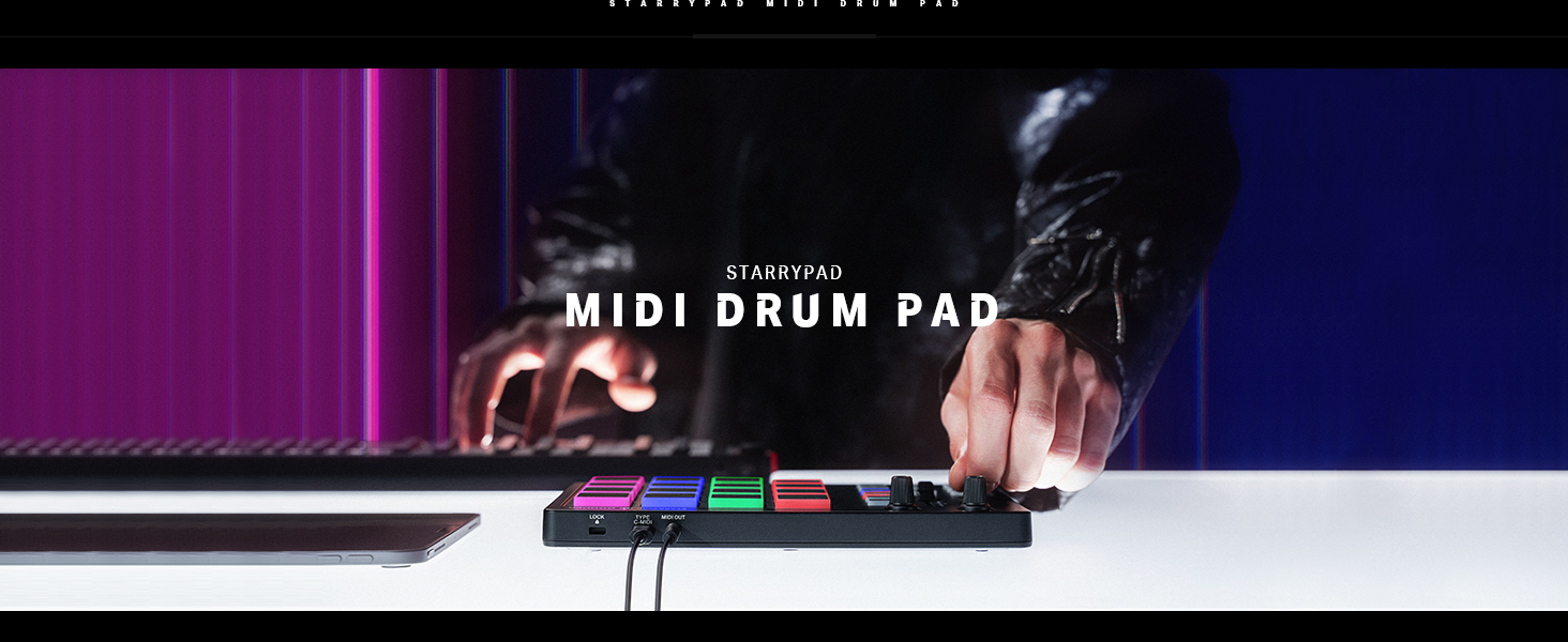 Donner Starrypad Contrôleur MIDI Pad avec 16 pads de rythme, 2 faders  assignables et boutons USB MIDI Pad
