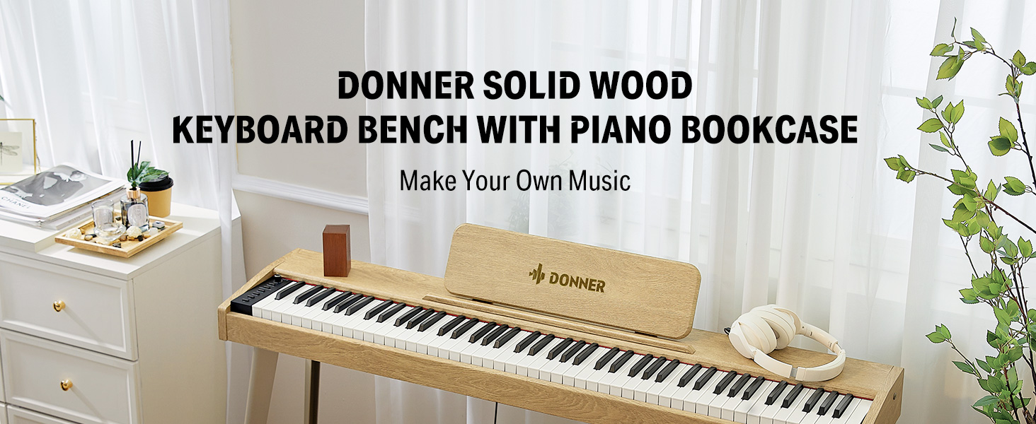 Donner Piano Bench with Storage, Solid Wood Keyboard Bench Piano