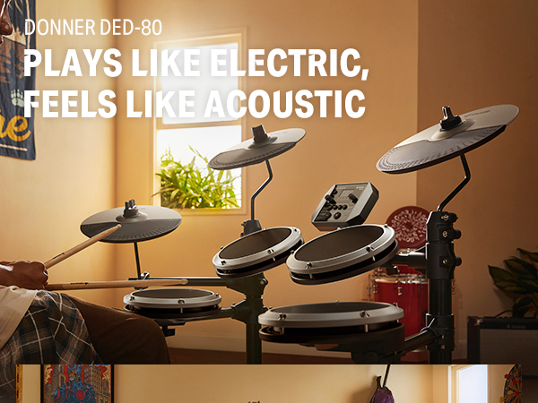 🥁Donner DED-80 Electric Drum Set Quiet Mesh Pad Electronic