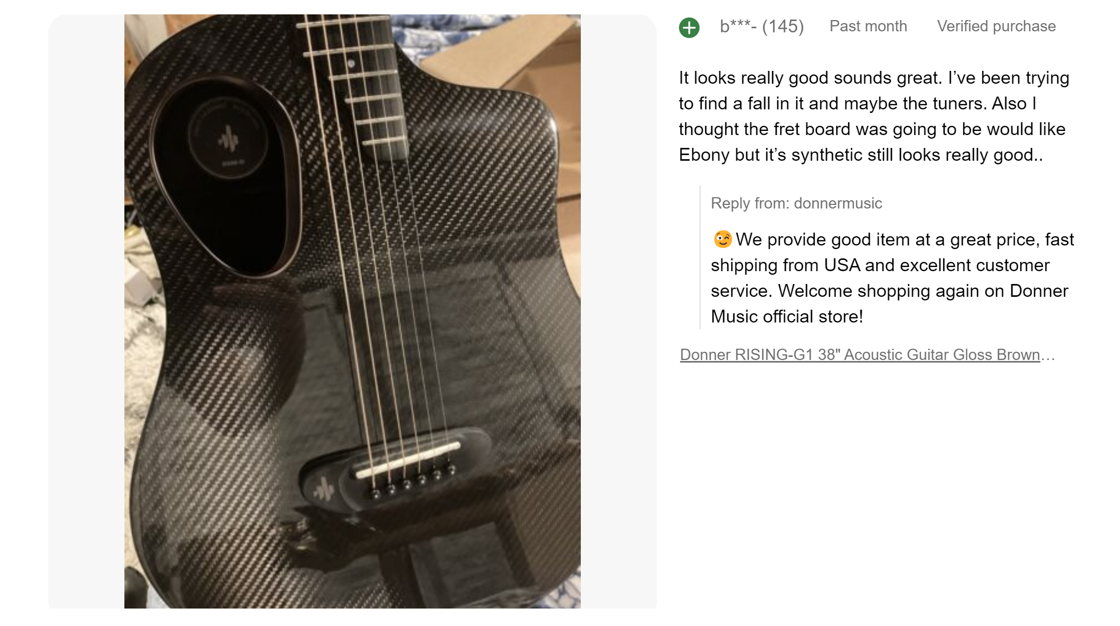 Donner Rising G-1 カーボントップ アコースティックギター Amazon.com: Donner Carbon Fiber Acoustic Guitar, 38 Inch