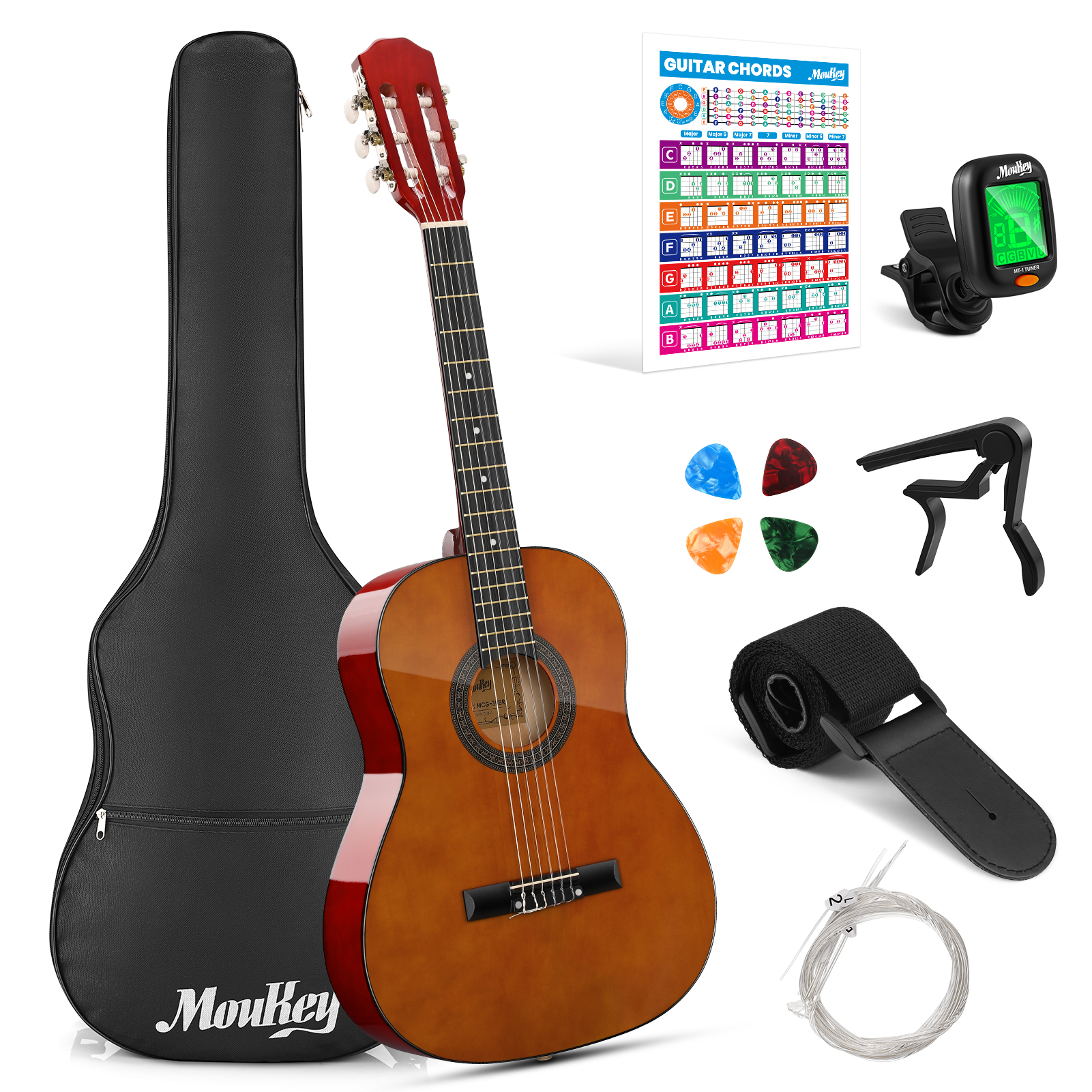 Moukey 38" Acoustic Guitar Bundle Brown