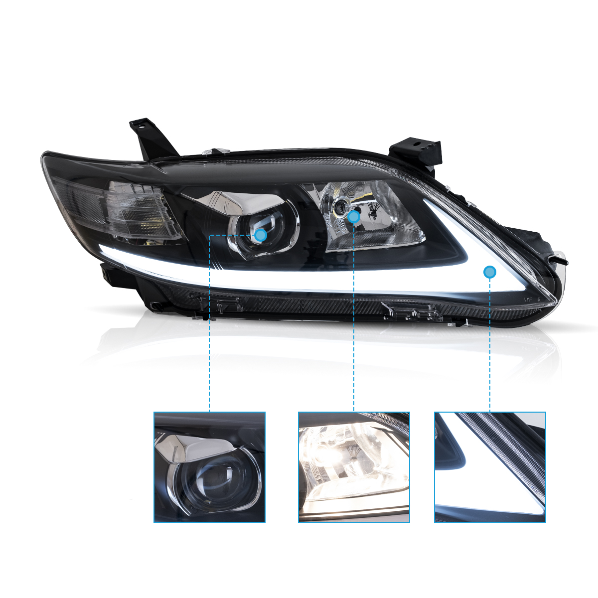 WFLNHB Black Headlight Assembly For Toyota Camry 2010-2011 – LE, SE, XLE – Pair Left & Right