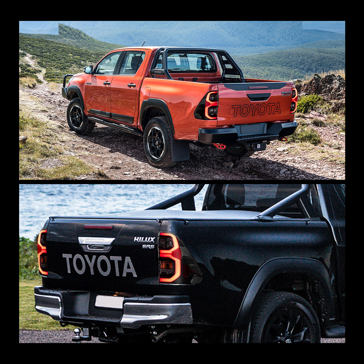 ABS Black Rear Taillight Protection Frame For Toyota Hilux Revo (2021-2025+) | A-Style, Easy 3M Tape Installation