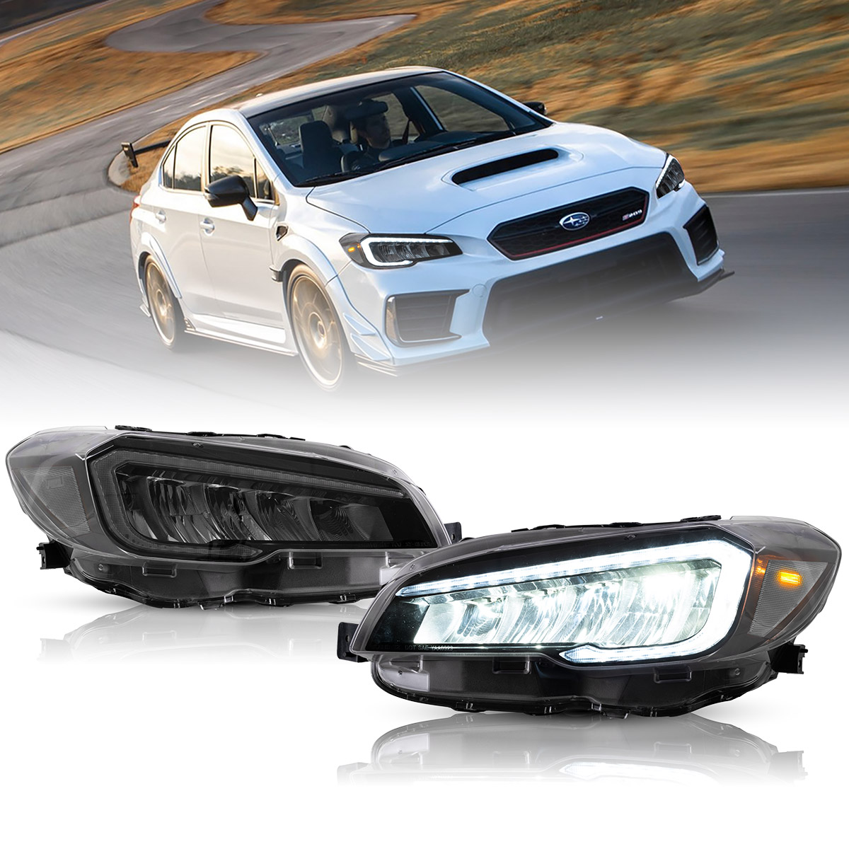 VLAND LED Clear Reflector Headlights w/Sequential For 2015-2021