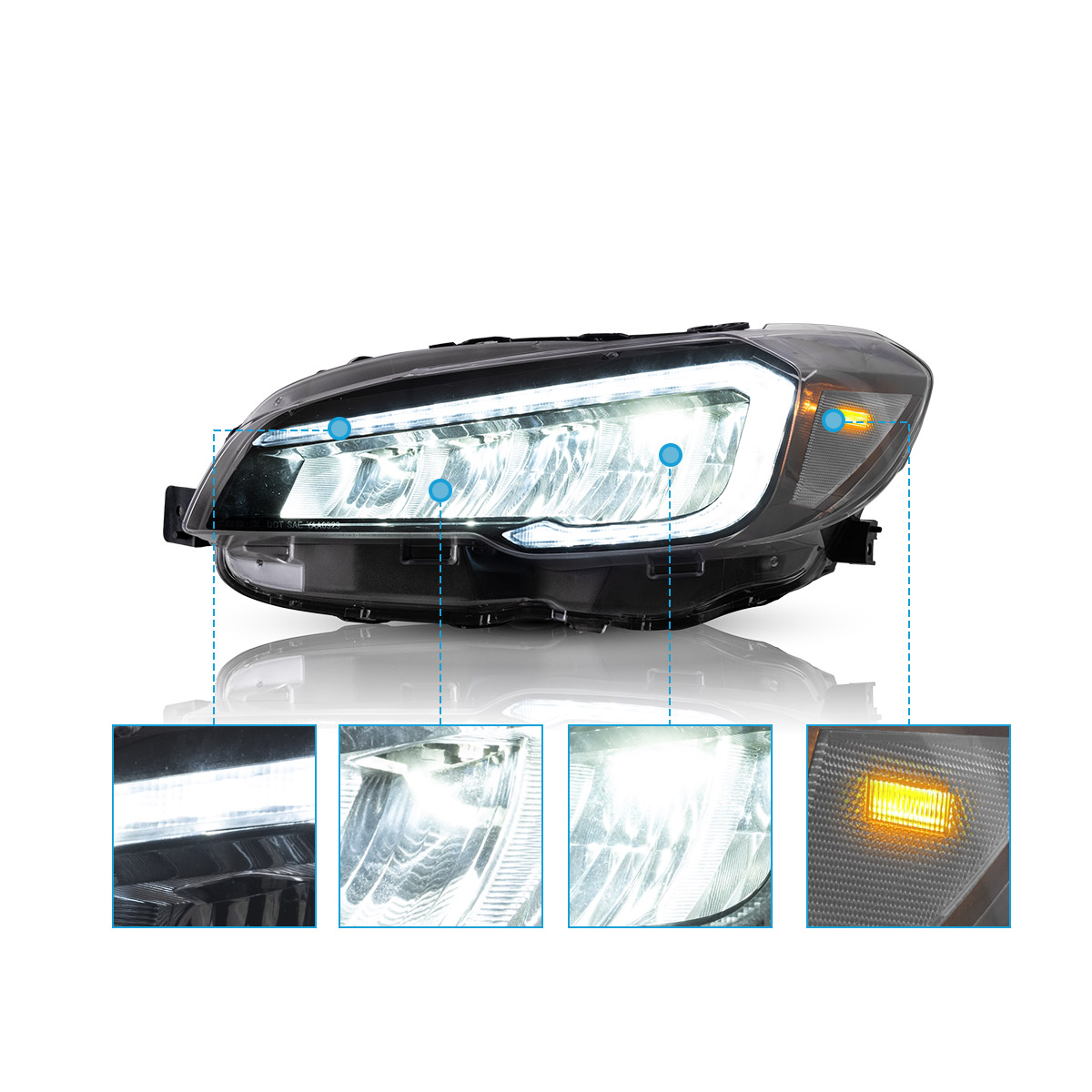 VLAND LED Clear Reflector Headlights w/Sequential For 2015-2021