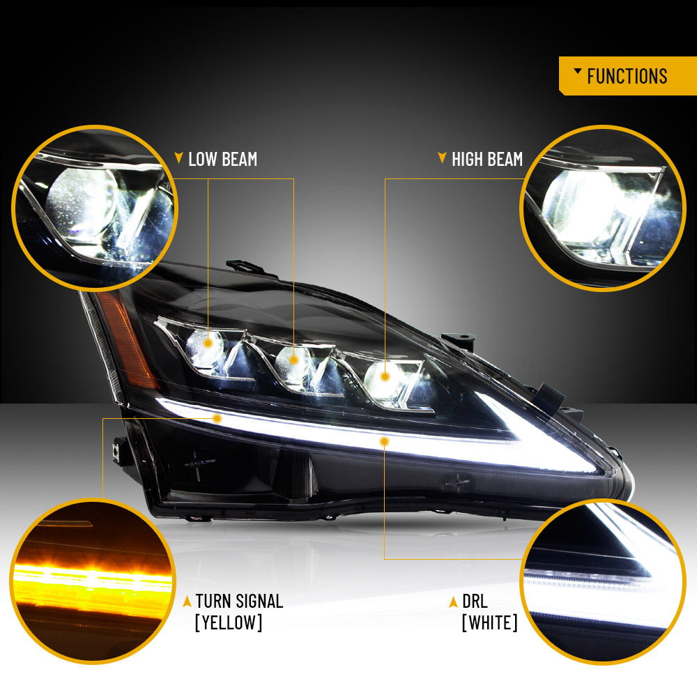 VLAND FULL LED Headlights+Smoked LED Tail Lights For Lexus IS250