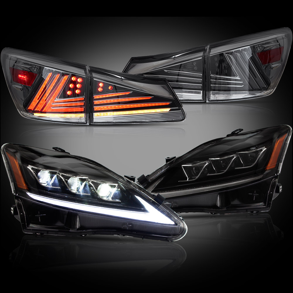 VLAND FULL LED Headlights+Smoked LED Tail Lights For Lexus IS250