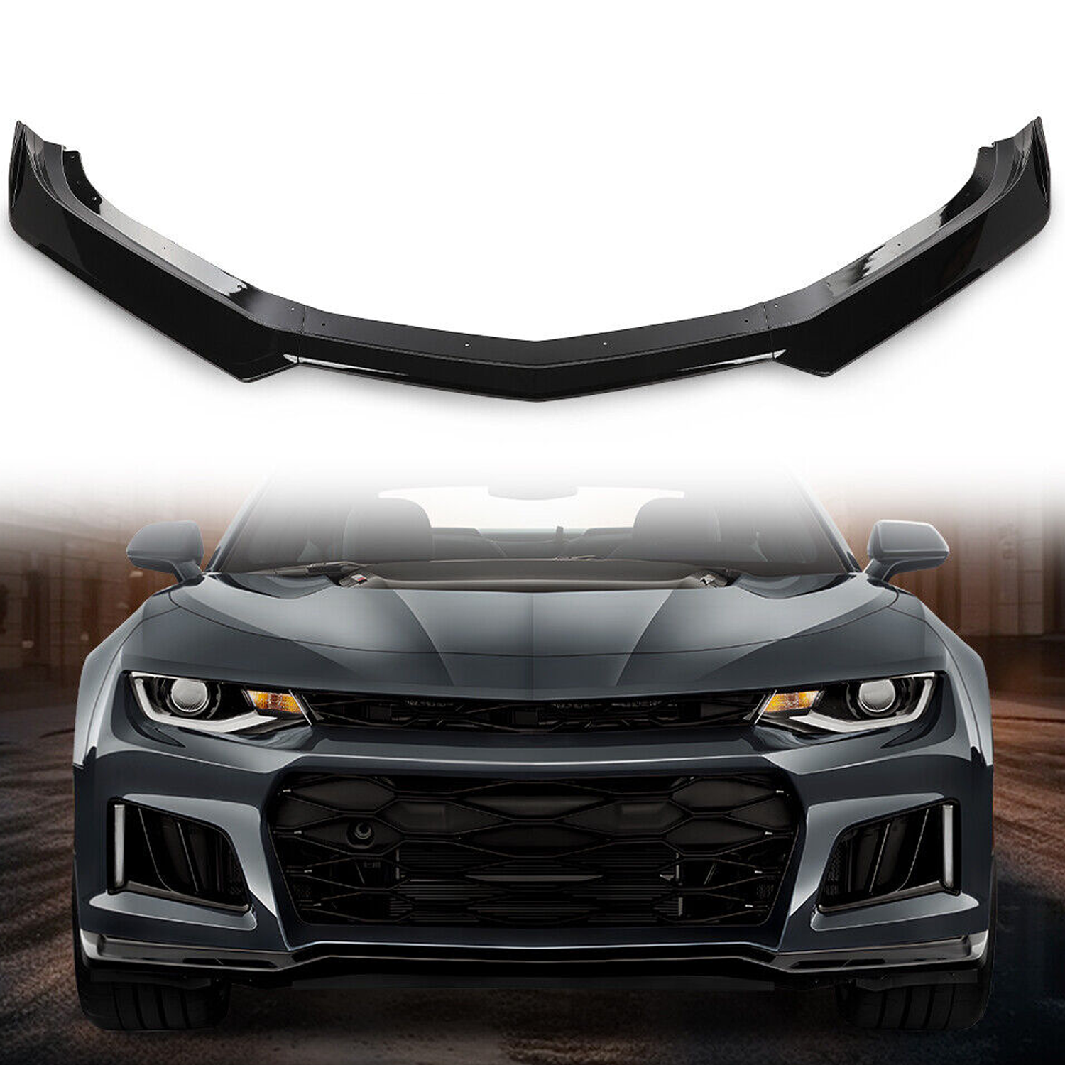 GR STYLE GLOSS BLK FRONT BUMPER LIP SPLITTER FOR 17-21 CIVIC Si & FK7 HATCHBACK