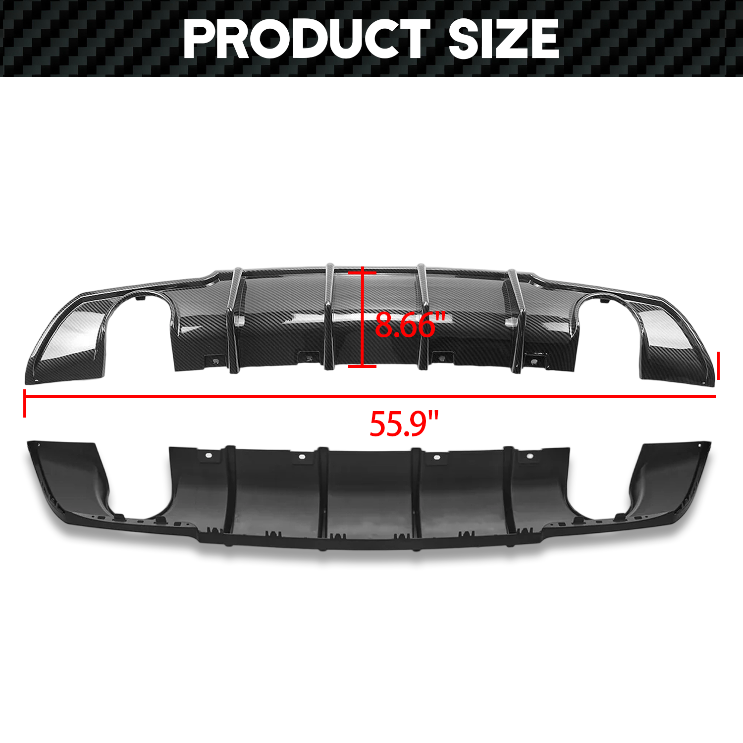 Universal Shark Fin Rear Bumper Lip Diffuser Black Carbon Fiber LARGE Rear Bumper Lip Diffuser I.69538809
