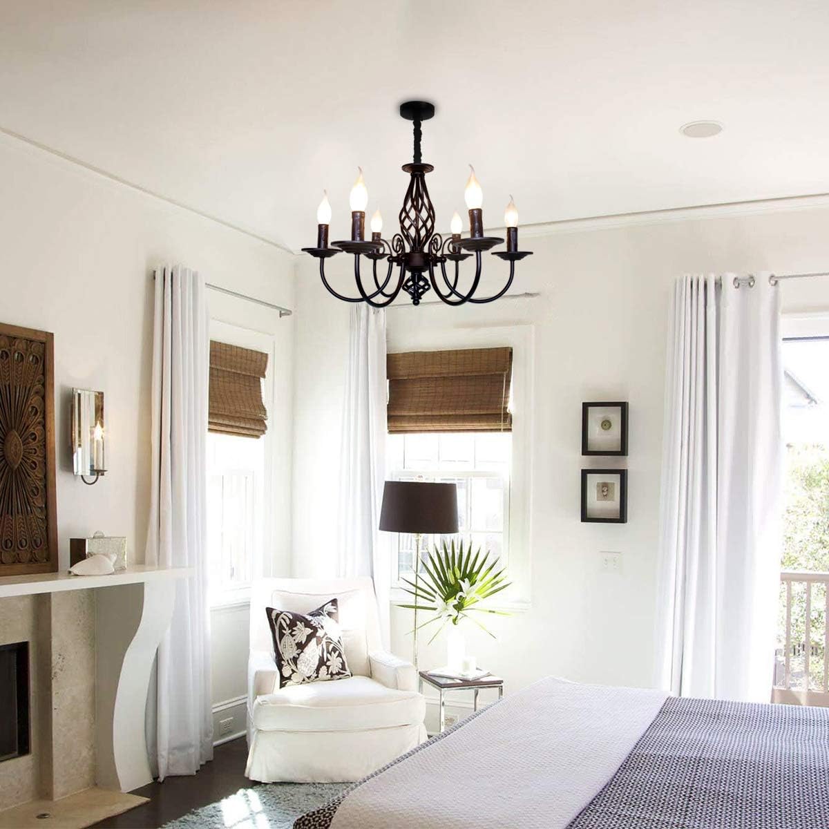 1950年ヴィンテージカントリーコテージキッチンランプペア LA0010 Vintage Candle Chandelier 6 Lights Farmhouse Pendant Light Fixture