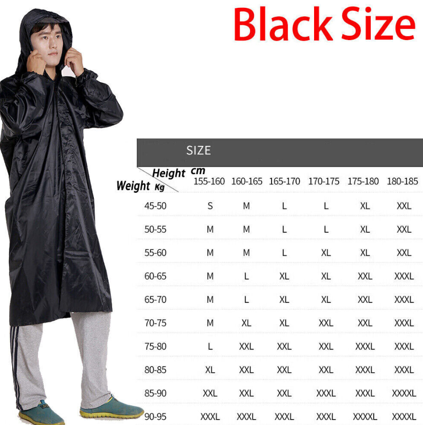 Raincoat Men Black Waterproof Long Rain Coat Hooded Trench Jacket