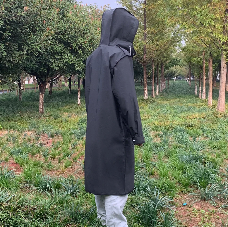 Raincoat Men Black Waterproof Long Rain Coat Hooded Trench Jacket