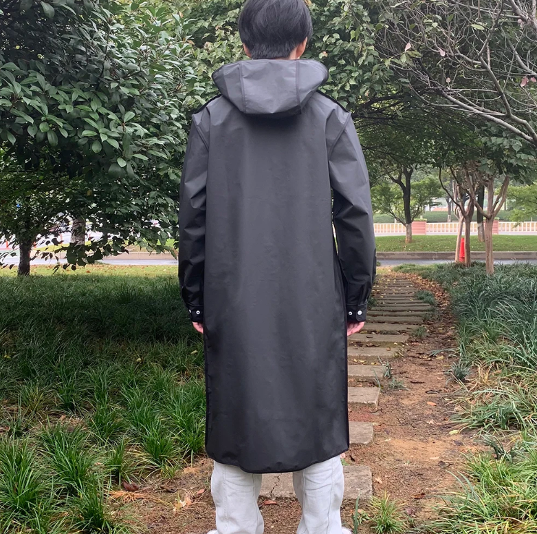 Raincoat Men Black Waterproof Long Rain Coat Hooded Trench Jacket