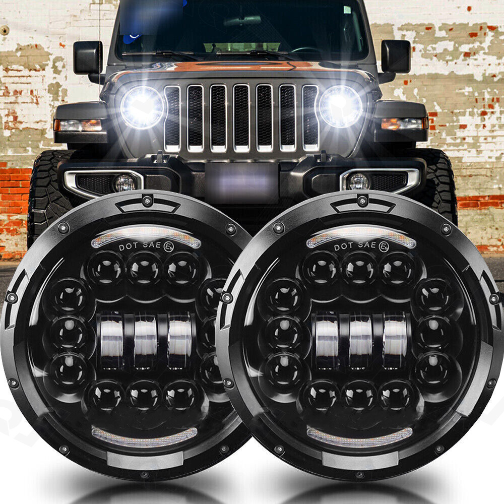 2x 7-Inch 200W LED Headlights With Angel Eyes DRL And Turn Signal For Classic Cars – Fits Camaro, Jeep, Ford Trucks, And More