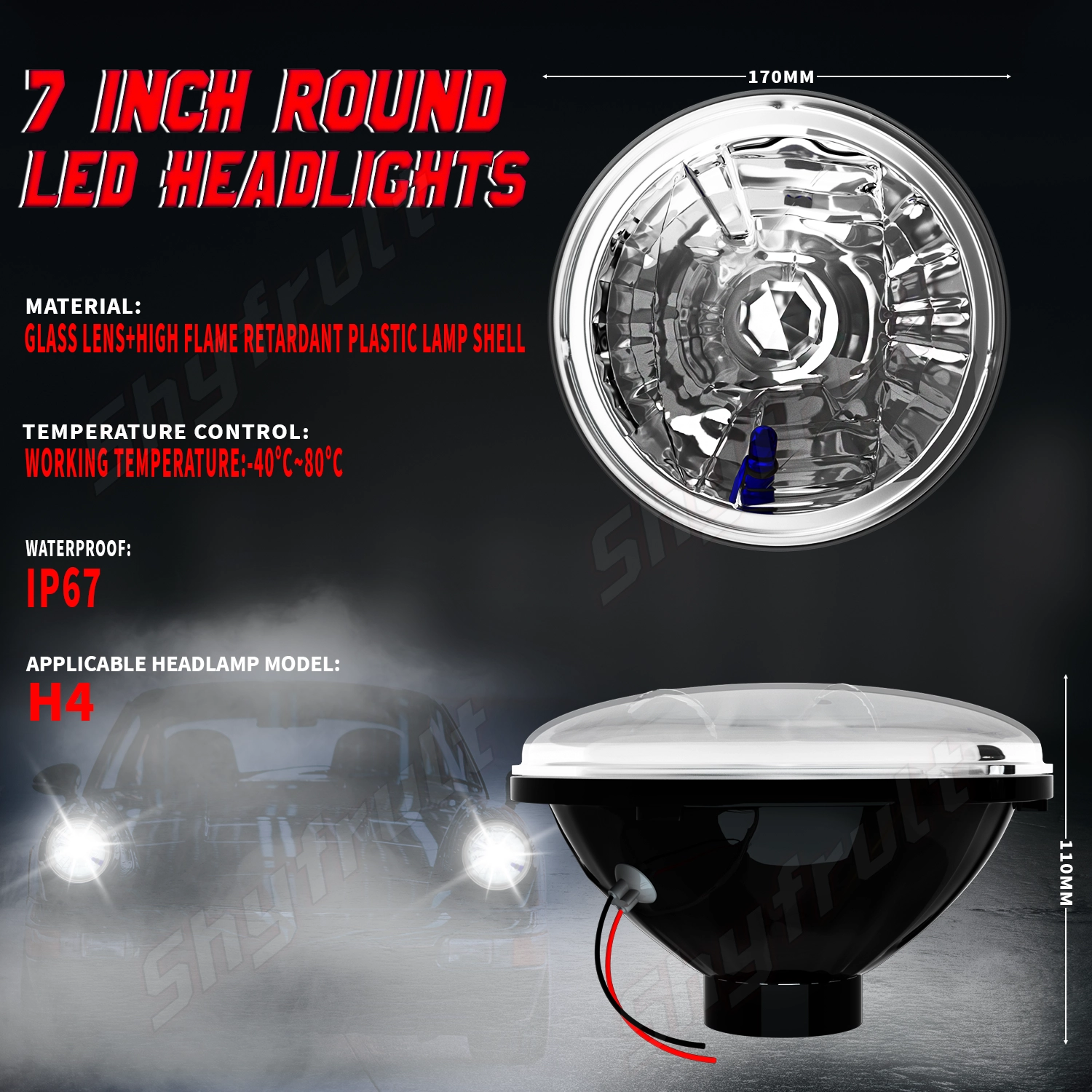 RGB 7 Inch LED Headlights Hi-Lo Halo For Chevy C10 C20 Pickup, Jeep Wrangler TJ JK - Skull Style