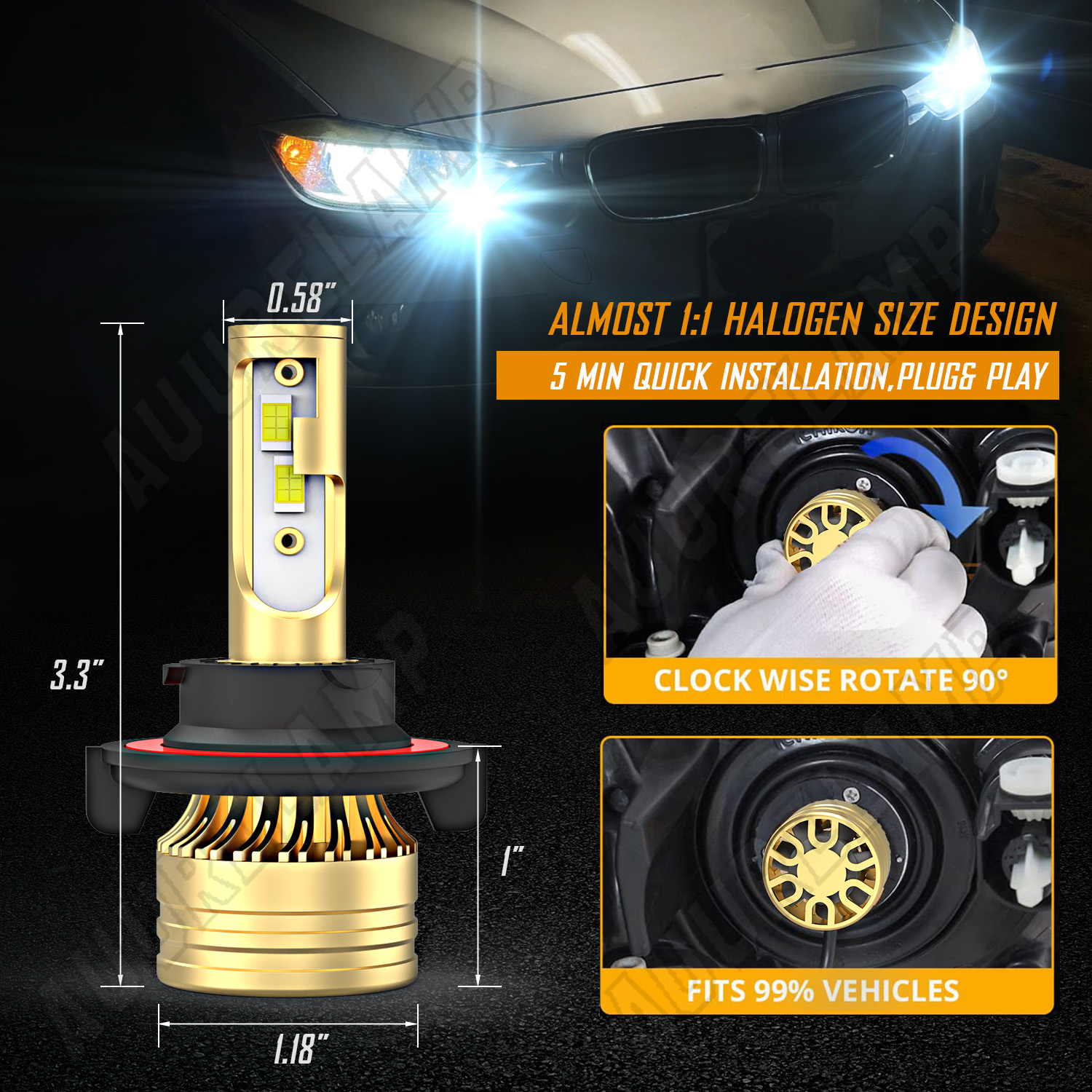 H13 9008 Cree LED Headlight Conversion Kit Hi/Lo Beam Bulbs 6000K