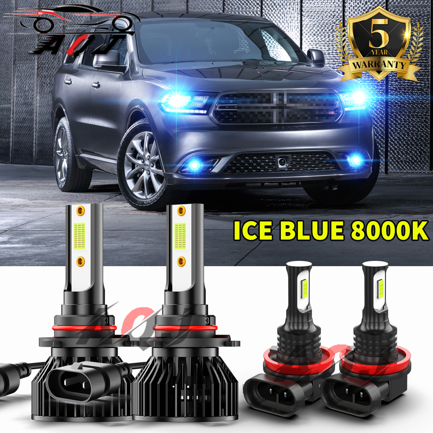 For 2014-2015 Dodge Durango 4PC 8000K blue LED Headlight Bulbs+Fog