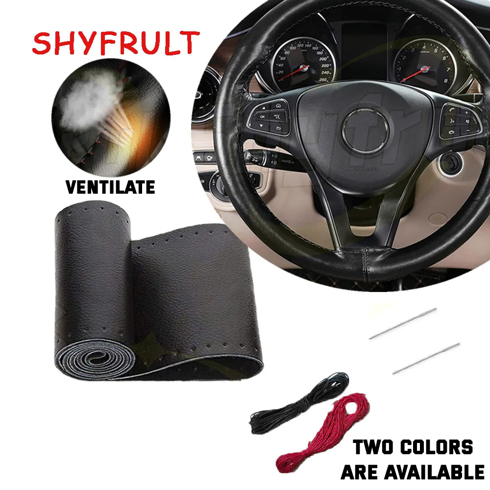 DIY Genuine Leather Steering Wheel Cover – Sew-on, Black, 38cm/15in Fit, Unbranded