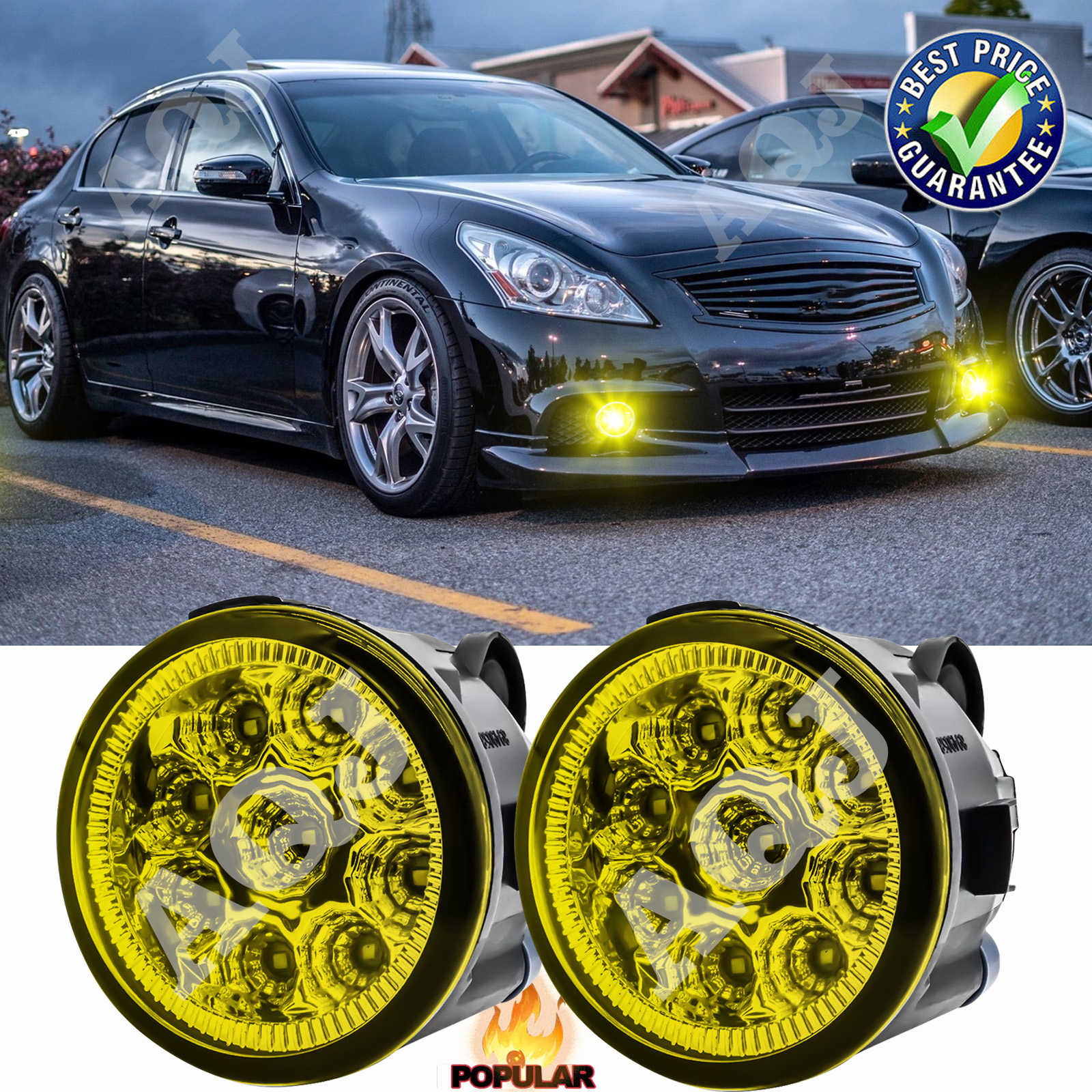 Pair Yellow Fog Light Lamp For Infiniti G25 G37 Q70 Sedan 2011