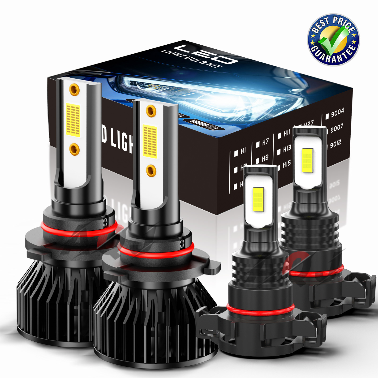 XWQHJW 9012 & 5202 Light Bulb Combo Kit – High/Low Beam & Fog Lights, 6000K, 4-Pack, Compatible With 2014-2015 GMC Sierra 1500