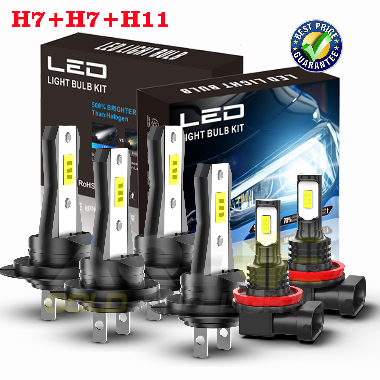 CHUSYYRAY 6x LED Bulbs For BMW 328i 2007-2016: Hi/Low Beams (H7) + Fog Lights (H11) - 6000K 36000LM
