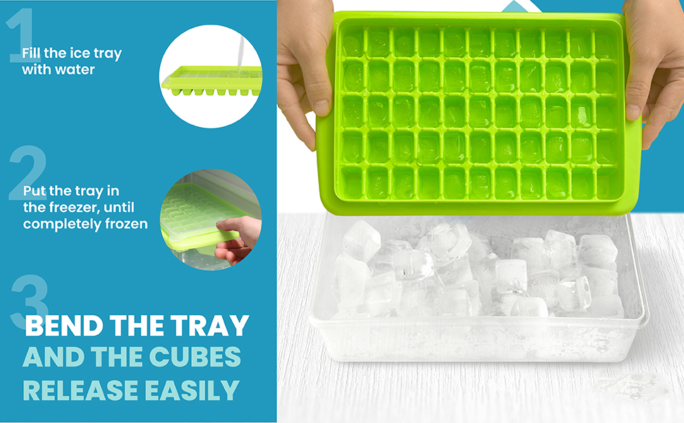 ARTLEO Ice Cube Tray with Lid and Bin, 56 Pcs Ice Trays for Freezer with  Container and Scoop, Ice Cube Molds, Easy Release, BPA Free, Stackble