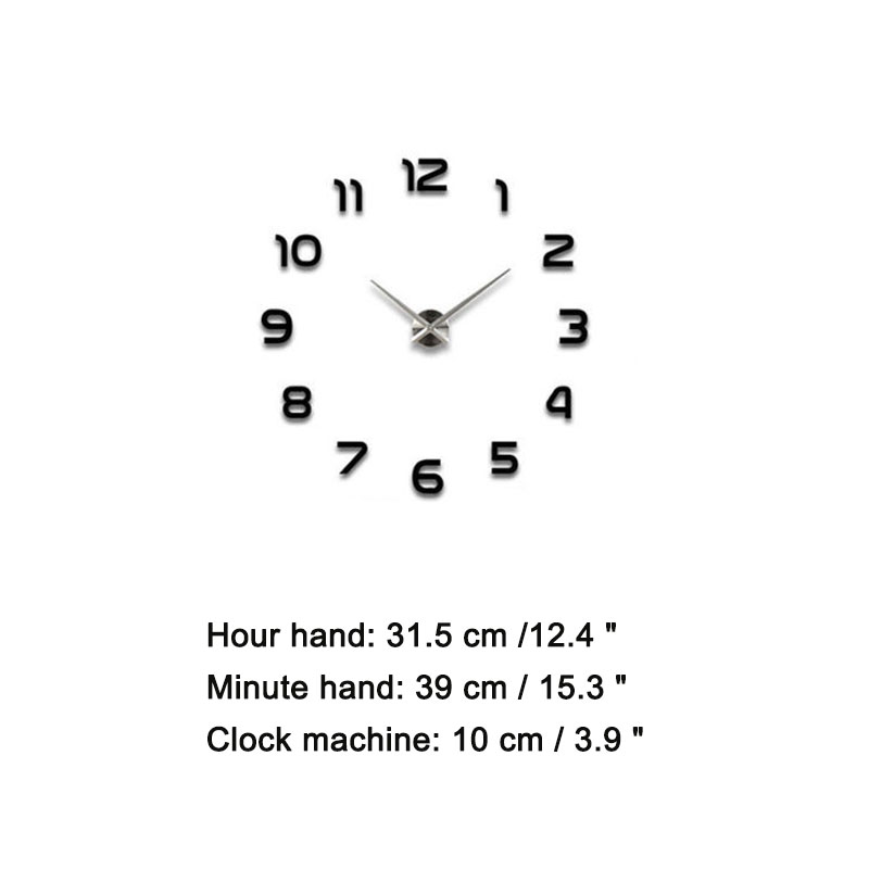 Large Number Wall Clock 3D Mirror Sticker Modern Home Office Decor Art Decal UK