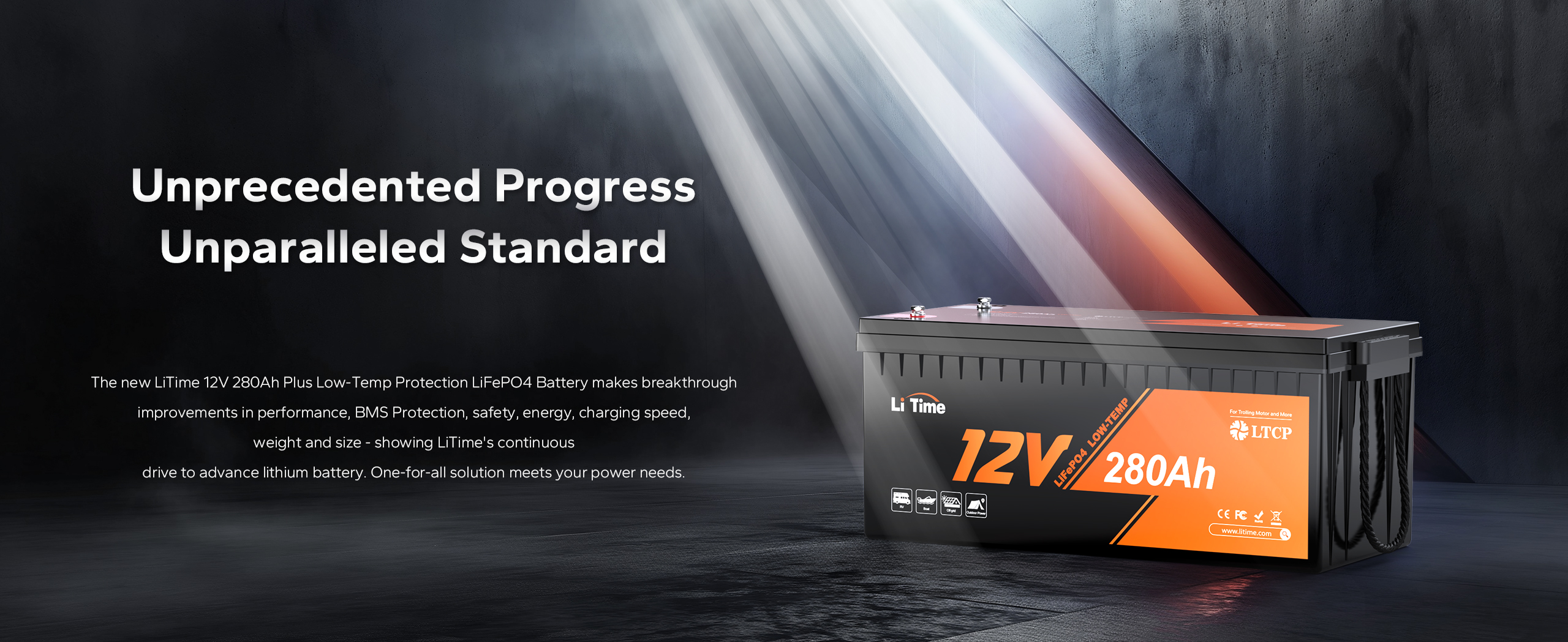LiTime 12V 280Ah LTCP LiFePO4 Lithium Battery 15000 Cycle Low-Temp 
