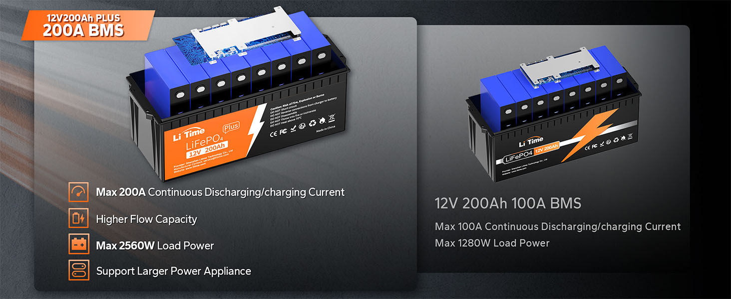 Litime 12V 200Ah PLUS LiFePO4 Lithium Battery Built-in 200A BMS