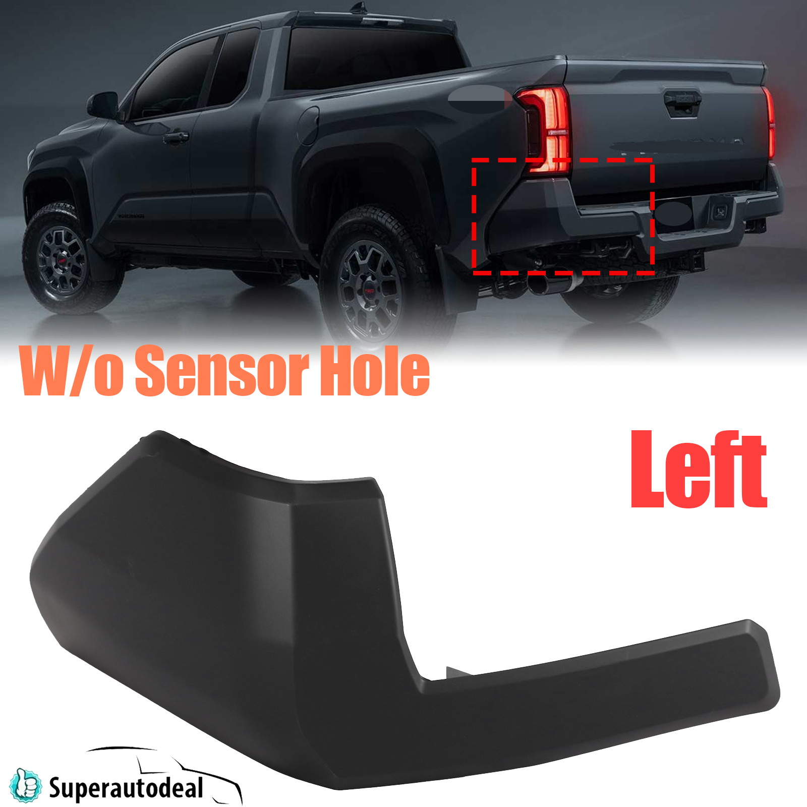 For 2024 2025 Toyota Tacoma Black Driver Side Rear Bumper Extension Corner Cover