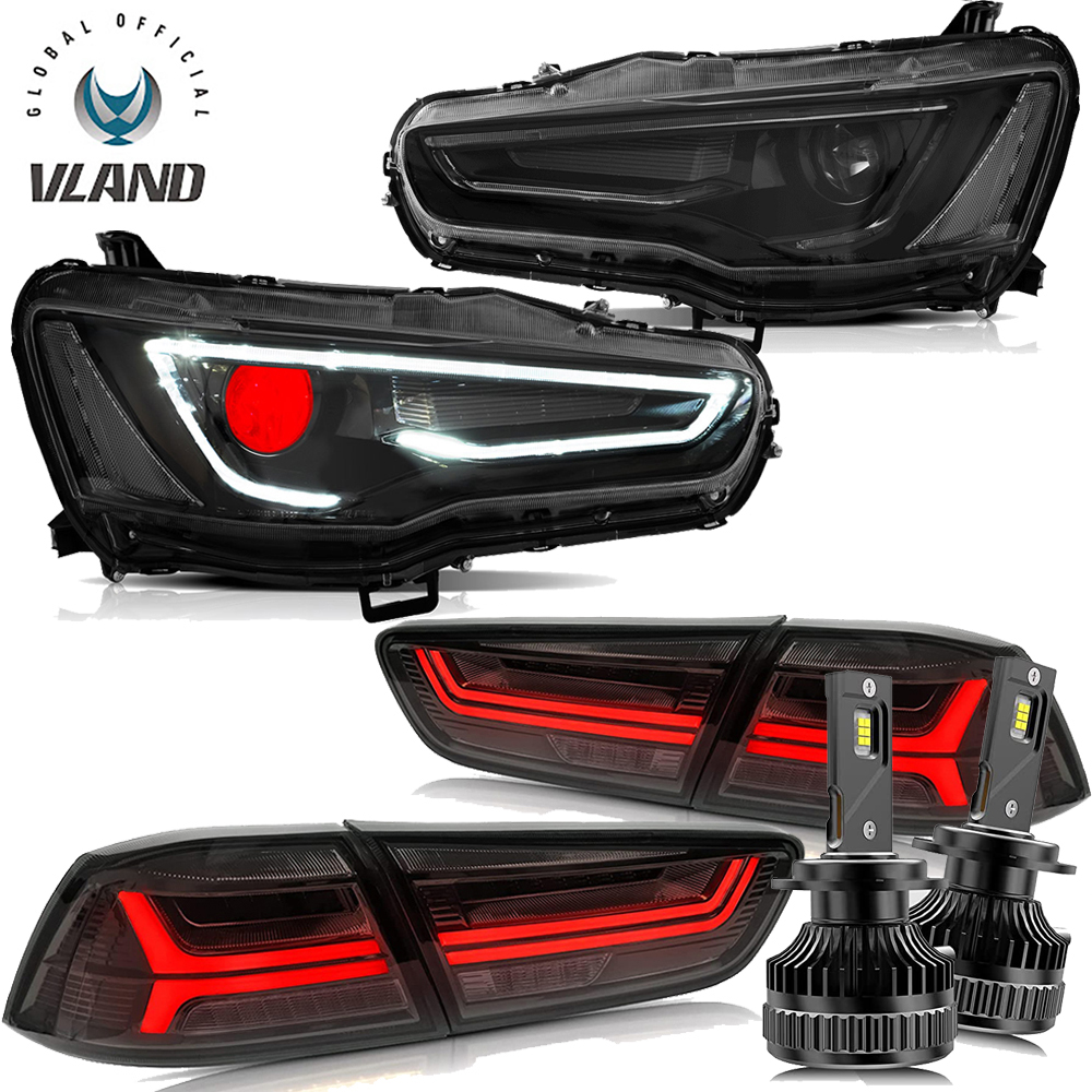 Vland For 2008-17 Lancer & EVO X Black Headlights+Rear Tail Lamps+