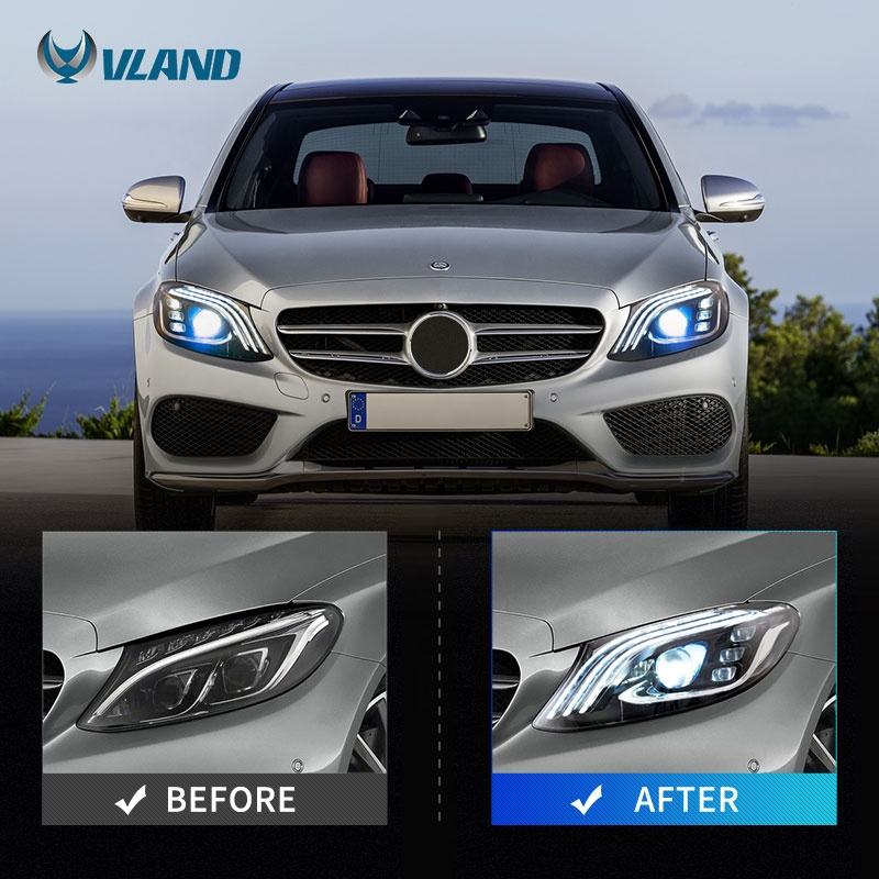 LED Headlights +Tail Lights For 2015-2021 Mercedes Benz C-Class W205  W/Animation