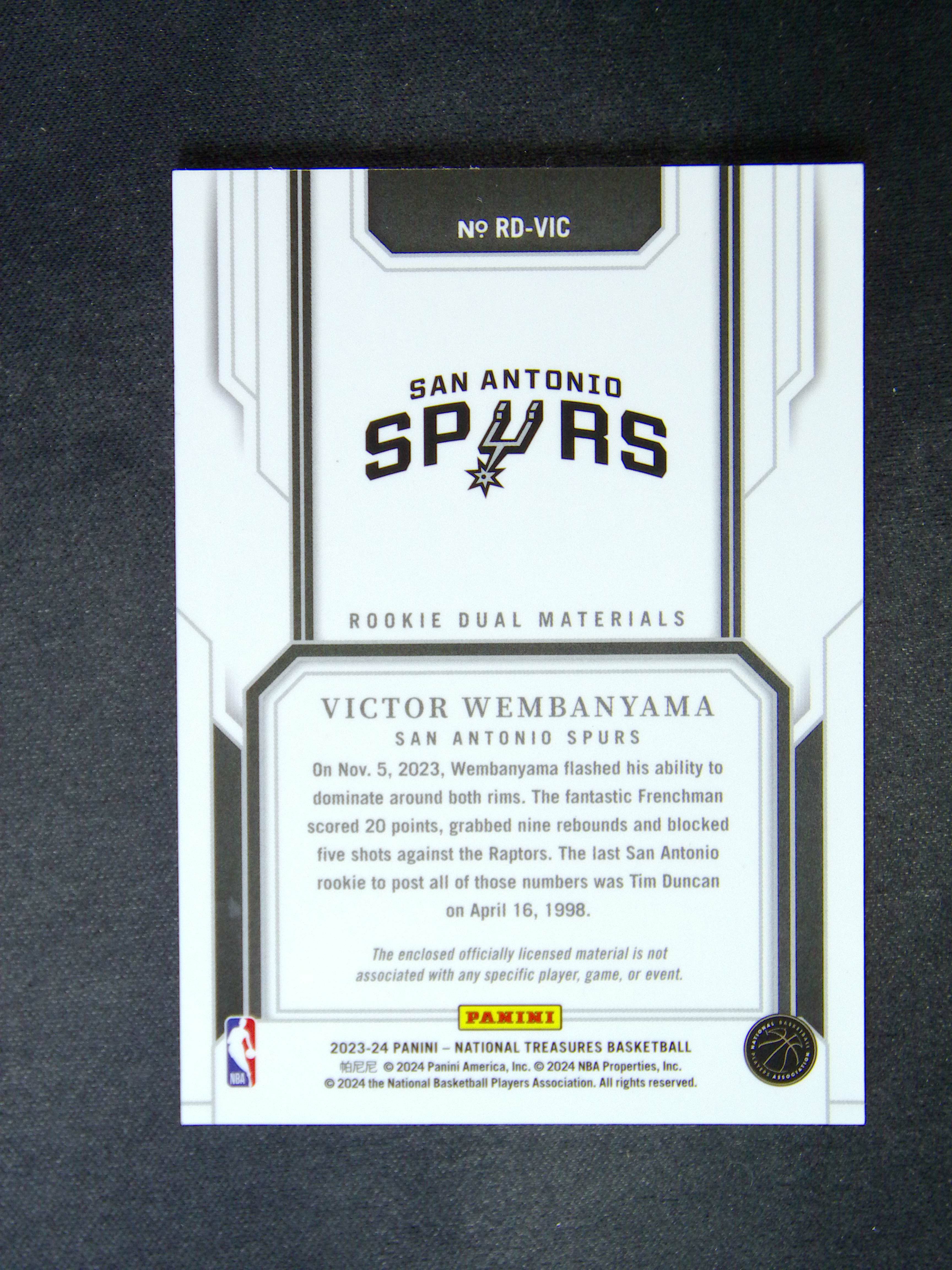 2023-24 Panini National Treasures Victor Wembanyama RC Dual