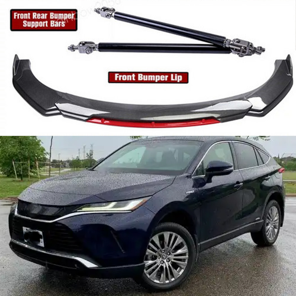Gloss Black Red Front Bumper Lip Spoiler Splitter + Strut Rods For