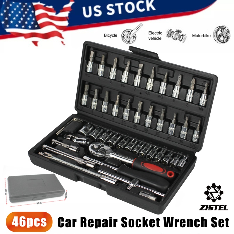 46-Piece Car Repair Ratchet Wrench Socket Tool Set METRIC/SAE 1/4