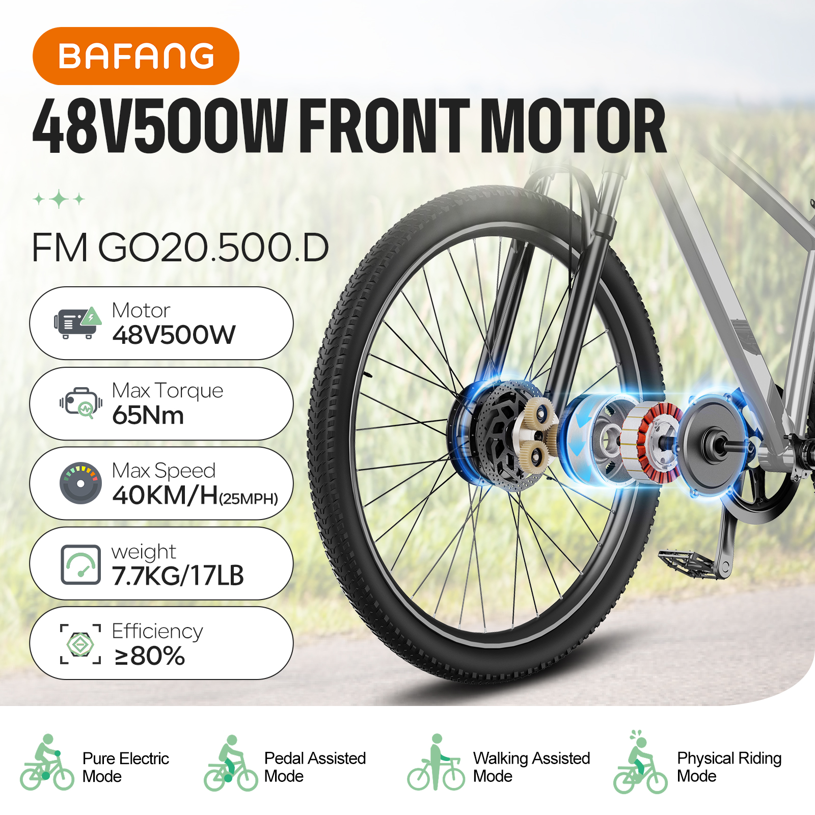 48V 500W Bafang Wheel hub Motor Front 20''26''700C Electric Bike