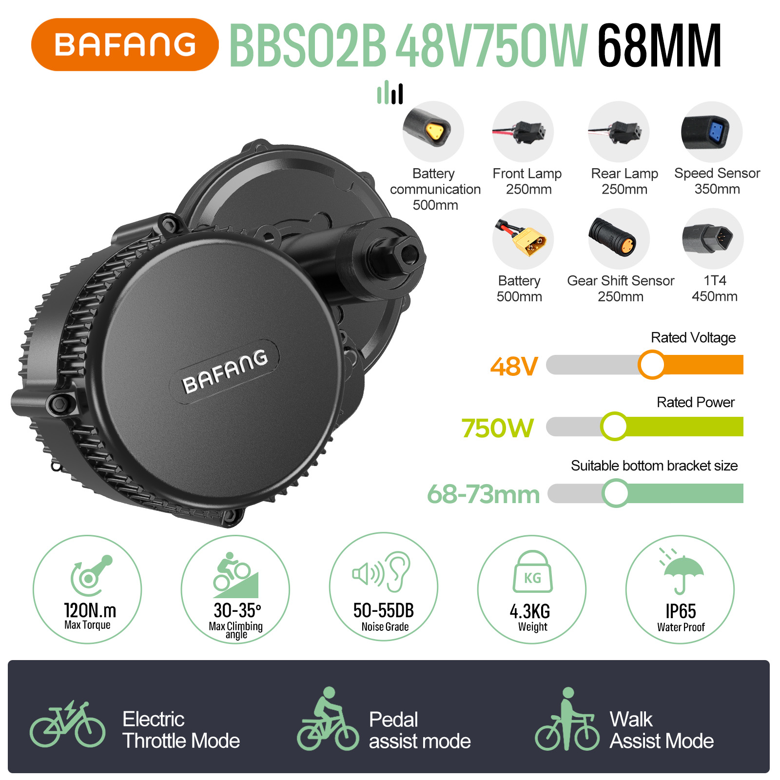 BAFANG 48V750W Mid Drive Motor BBS02B 68-73mm Electric Bike