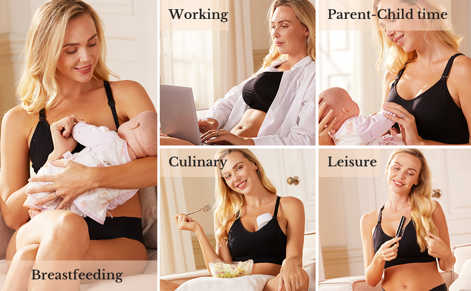 HOFISH Womens Sleeping Nursing Bra Wirefree Breastfeeding Maternity Bras 3  Pack Beige Medium