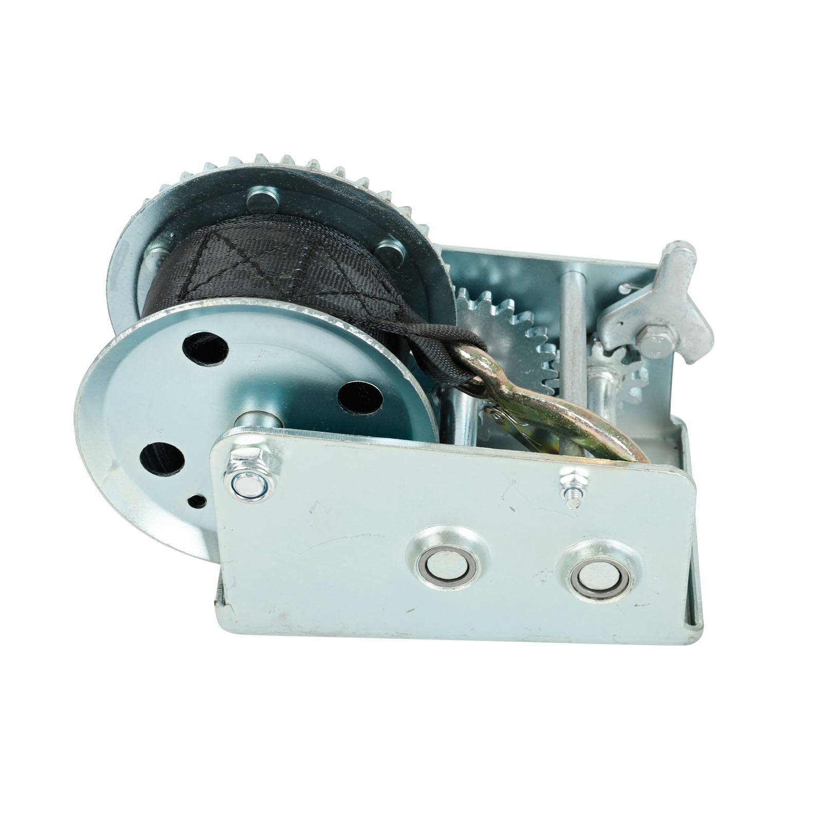 2500LBS Hand Winch Hand Crank 2 Gear Polyester Strap ATV Trailer Boat Heavy Duty