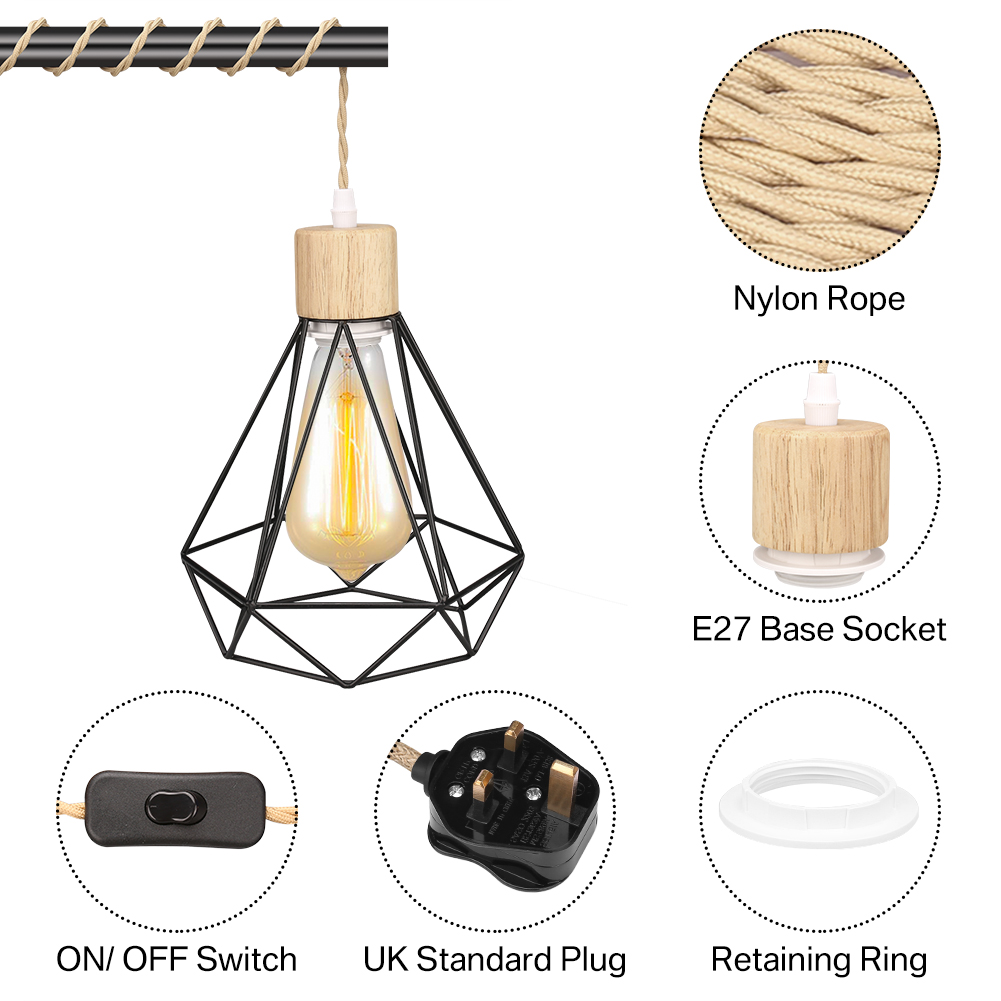 Fabric Flex Cable kit Plug In Pendant Lamp Light Set E27 Fitting Vintage Bulb UK - Picture 31 of 44